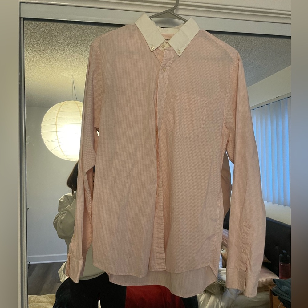 Gap Men's Light Pink Grid Pattern Button Down Shi… - image 1